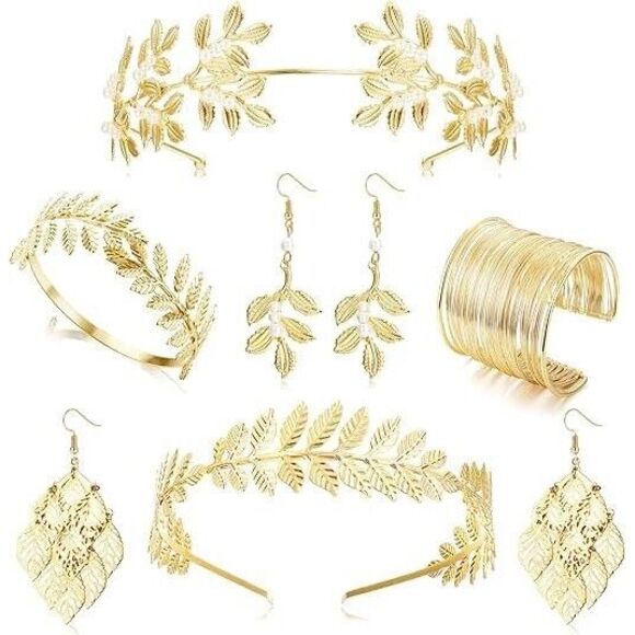 Accessories - 7 Pcs Greek Goddess Costume Accessories Set for Women Golden Laurel Leaf Crown H